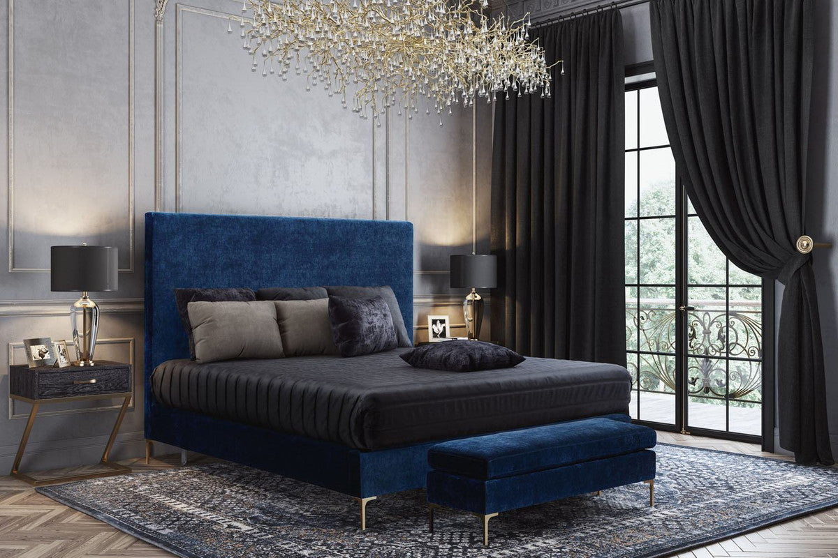 Calix Textured Velvet Bench - Navy