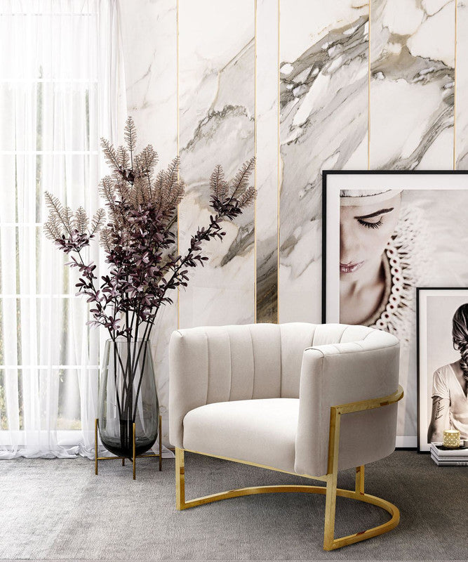 Indus Velvet Accent Chair - Cream/Gold