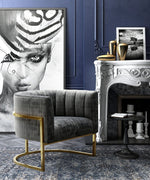 Indus Velvet Accent Chair - Grey/Gold