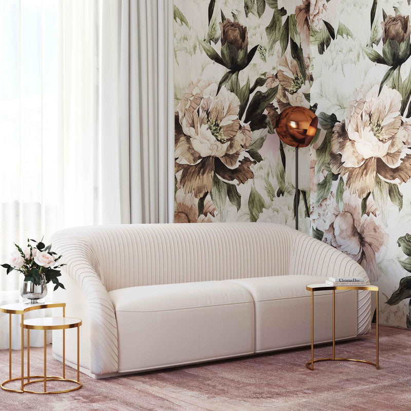 Vorset Pleated Velvet Sofa - Beige