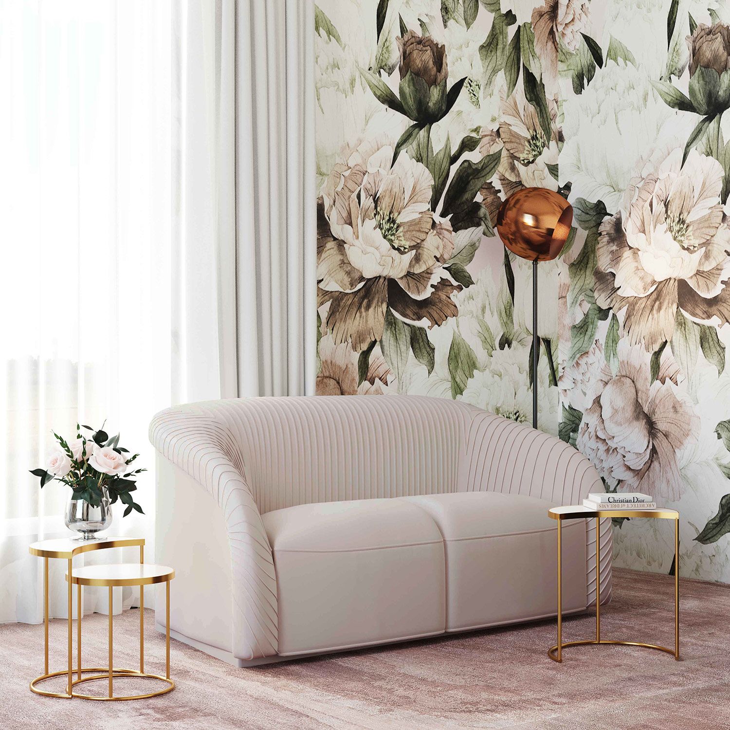 Vorset Pleated Velvet Loveseat - Beige