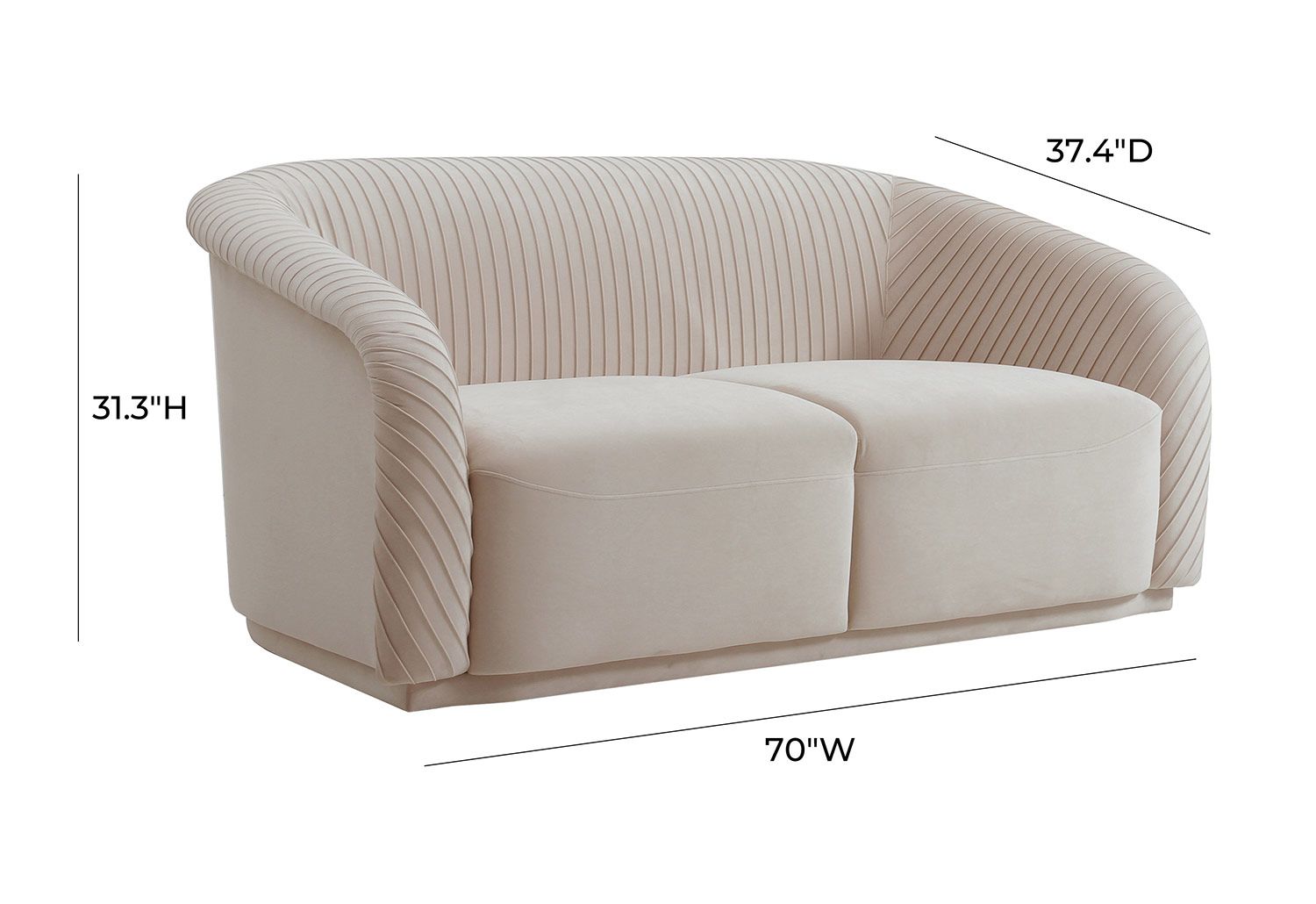 Vorset Pleated Velvet Loveseat - Beige