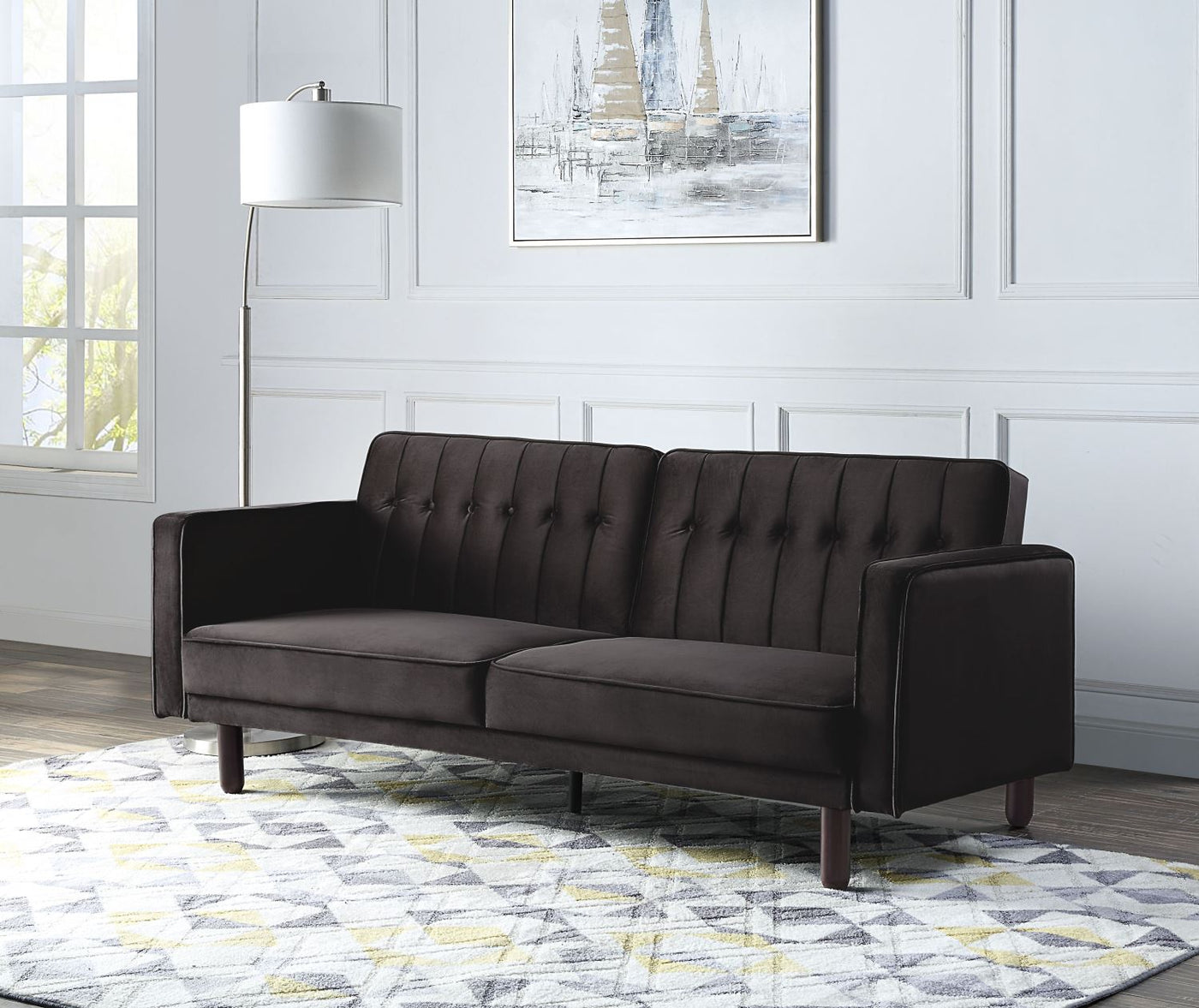 Bamble Adjustable Velvet Sofa Bed - Dark Brown
