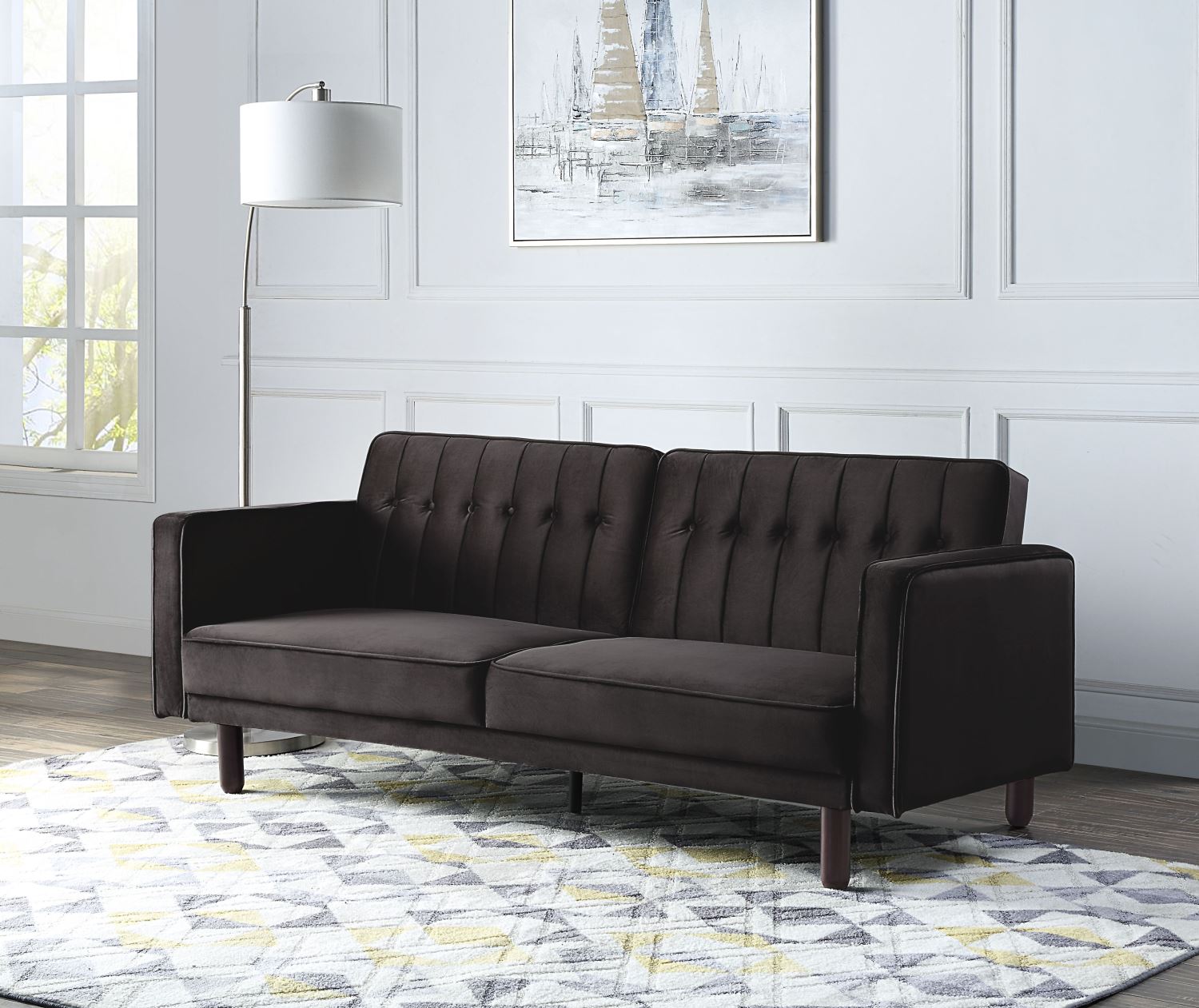 Bamble Adjustable Velvet Sofa Bed - Dark Brown