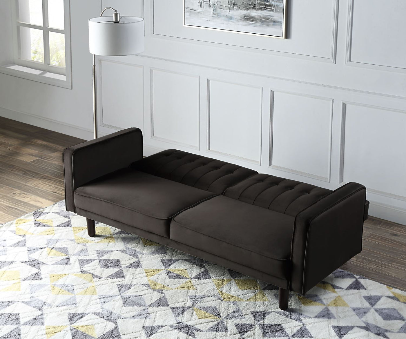 Bamble Adjustable Velvet Sofa Bed - Dark Brown