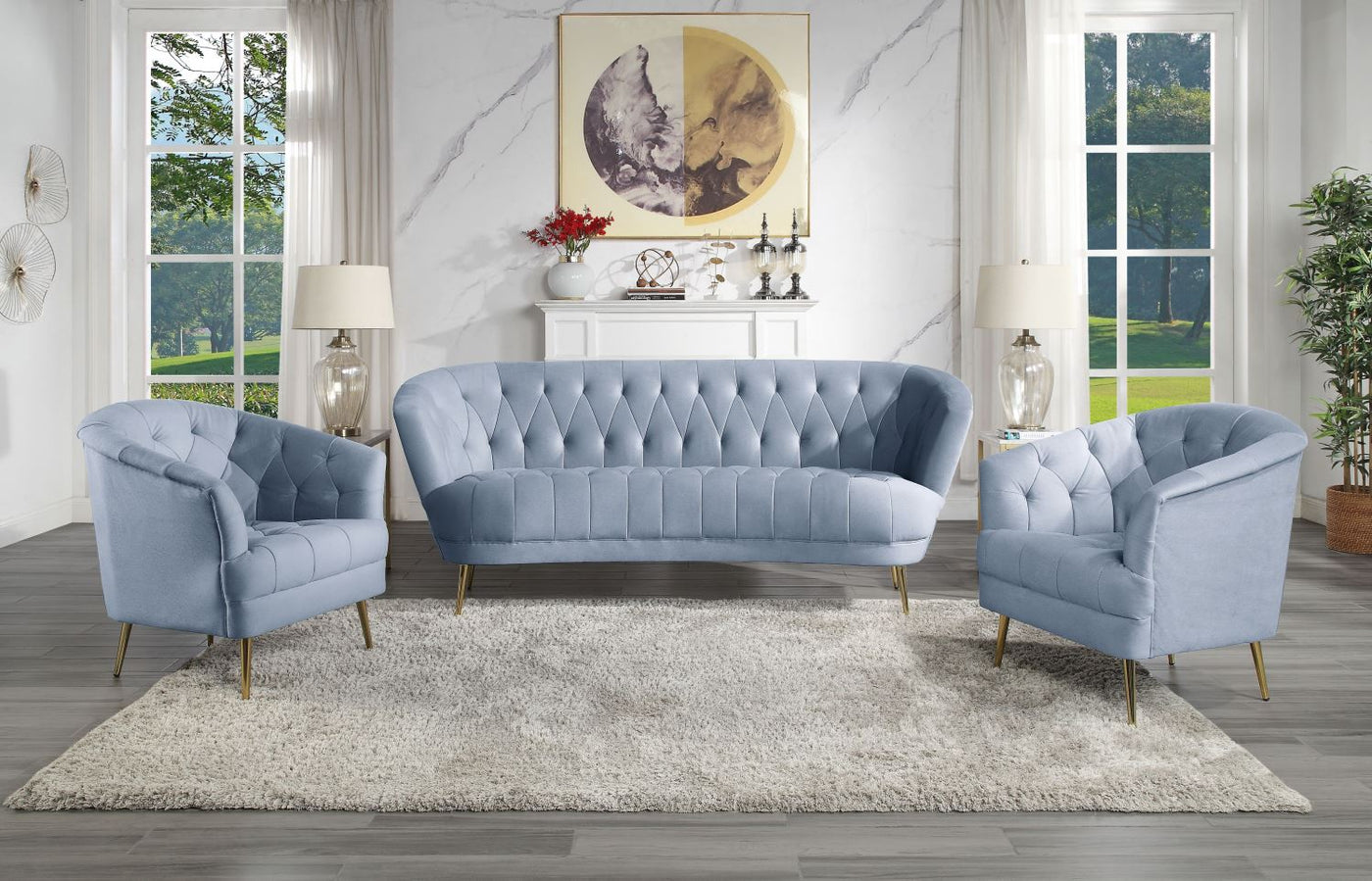 Dalvic Velvet Sofa - Light Grey