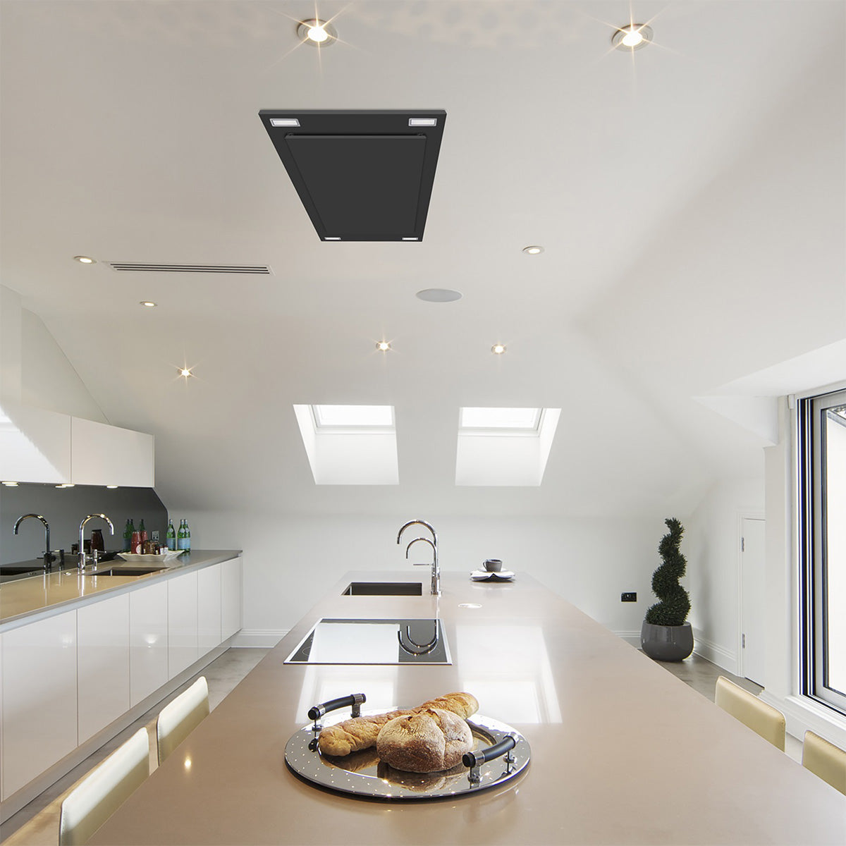 VICTORY Matte Black 600 CFM Flush Ceiling Range Hood - Sunset-BK