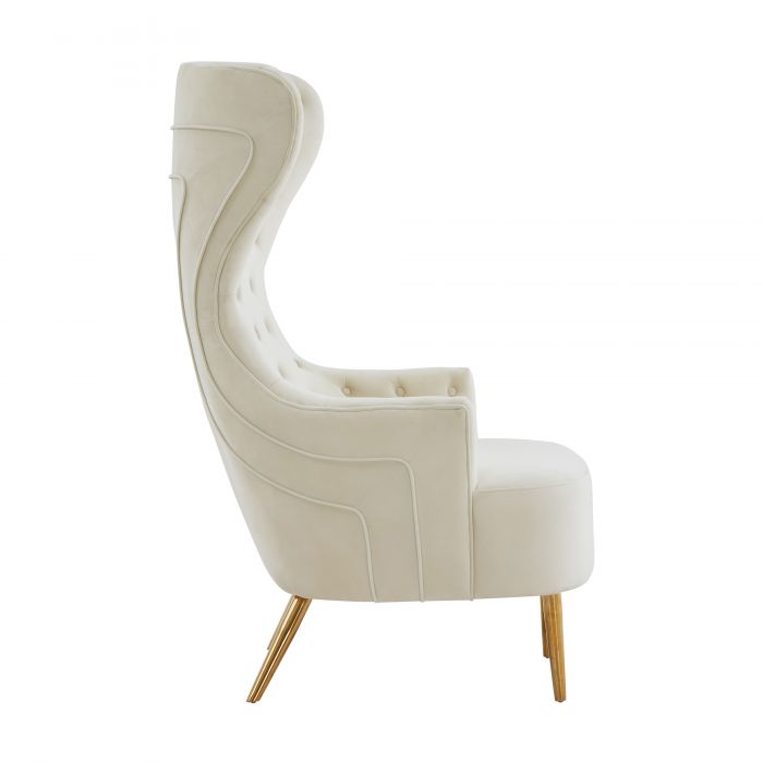 Chiku Velvet Wingback Accent Chair - Cream
