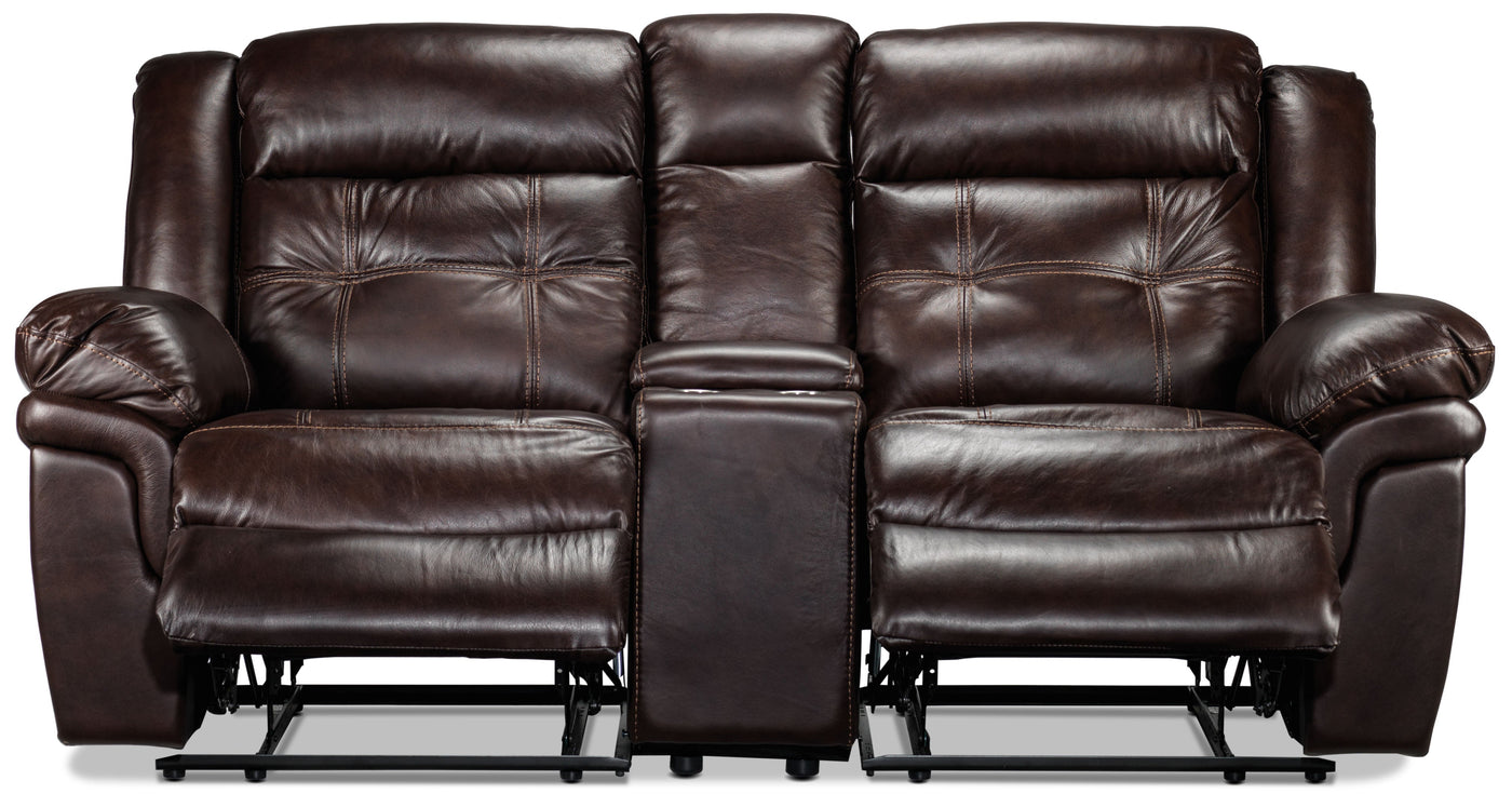 Cooper Reclining Leather Loveseat with Console - Brown