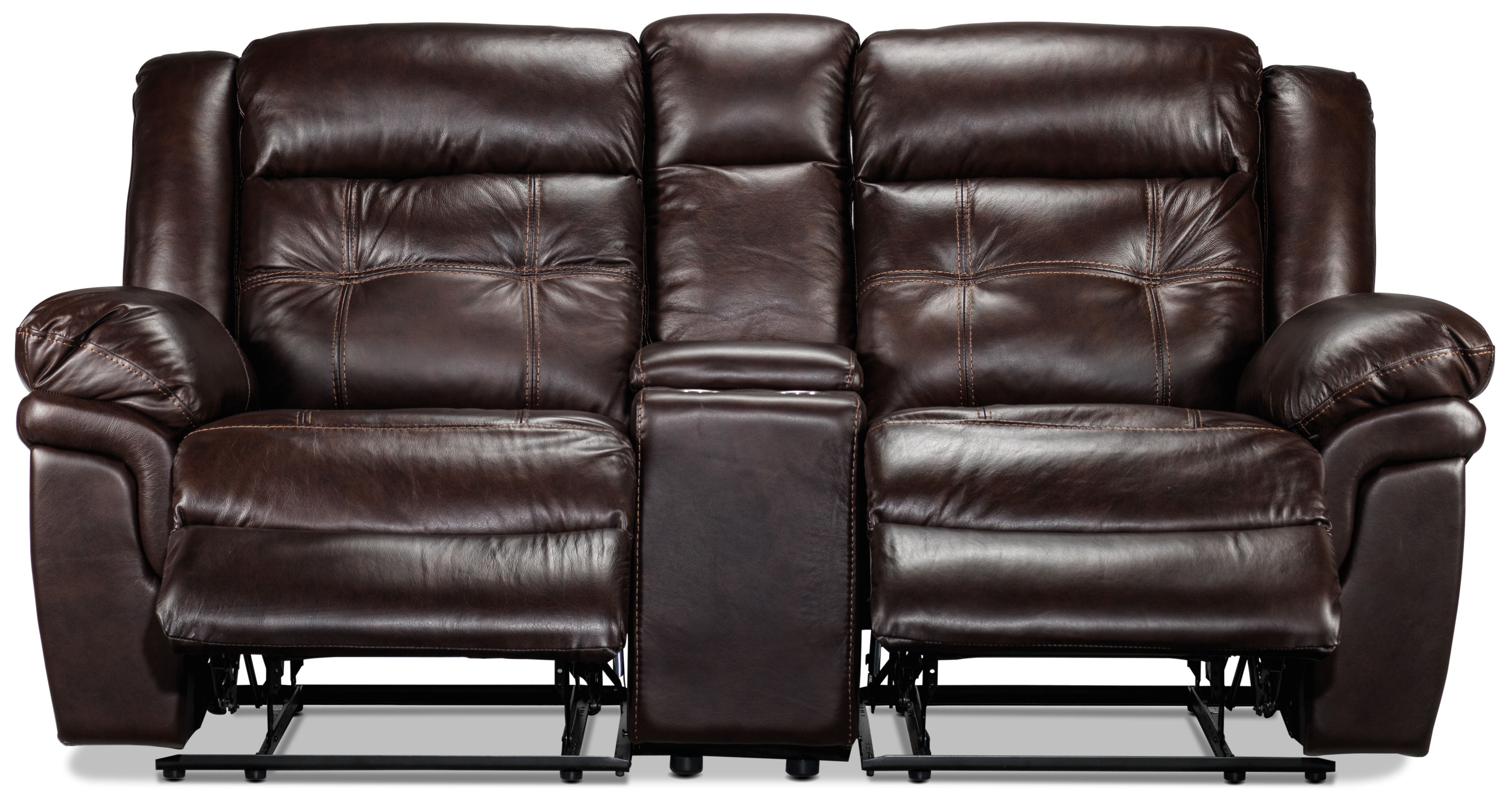Cooper Reclining Leather Loveseat with Console - Brown
