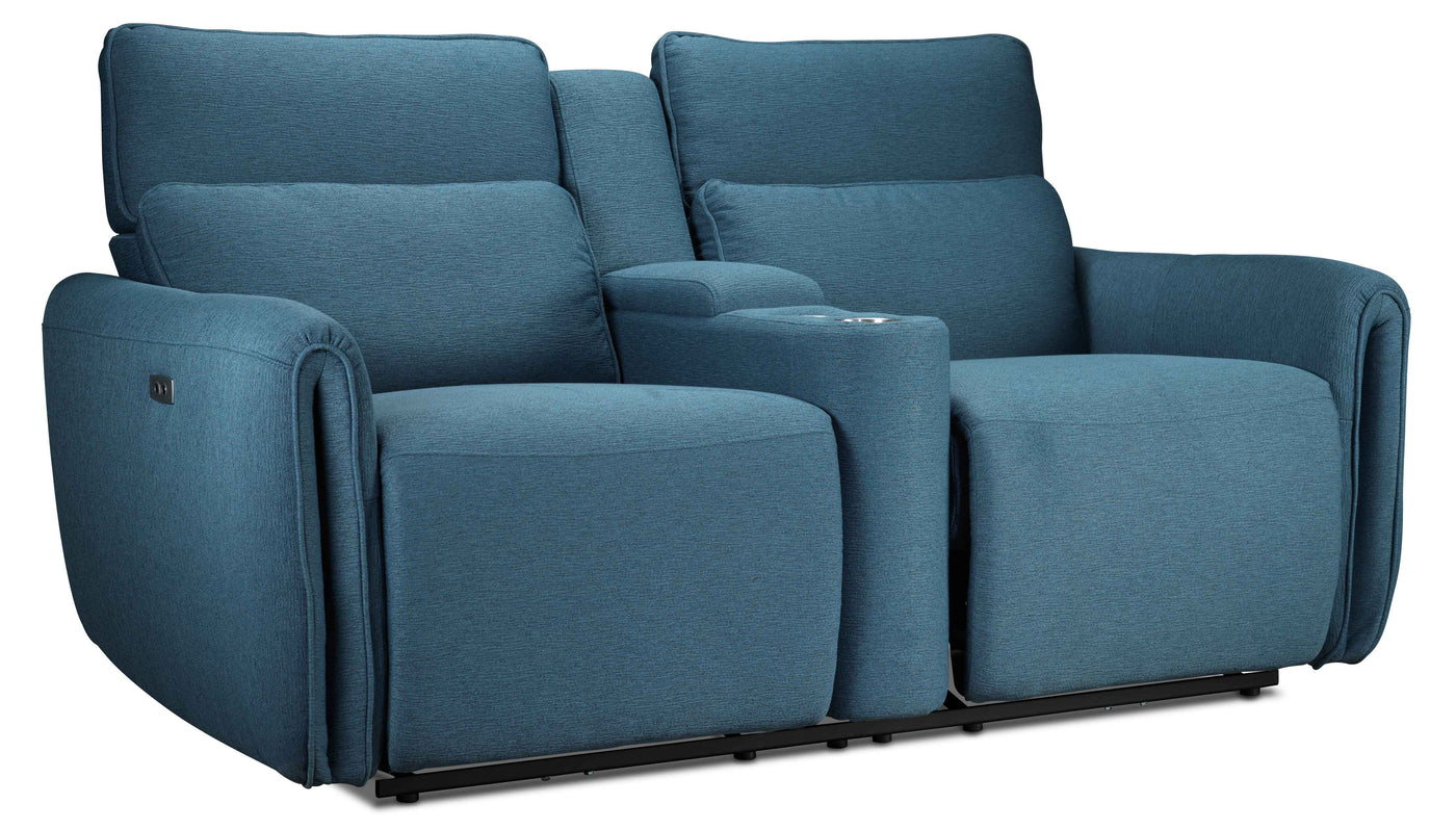 Larsen Power Reclining Sofa and Loveseat Set - Commodore Blue