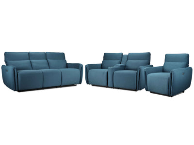 Larsen Power Reclining Sofa, Loveseat and Chair Set - Commodore Blue