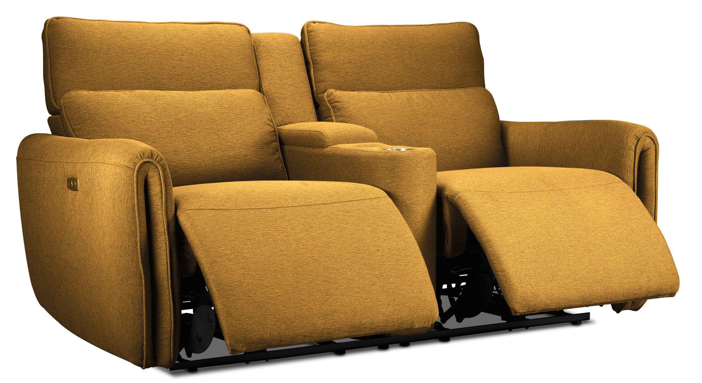 Larsen Power Reclining Sofa, Loveseat and Chair Set - Curry