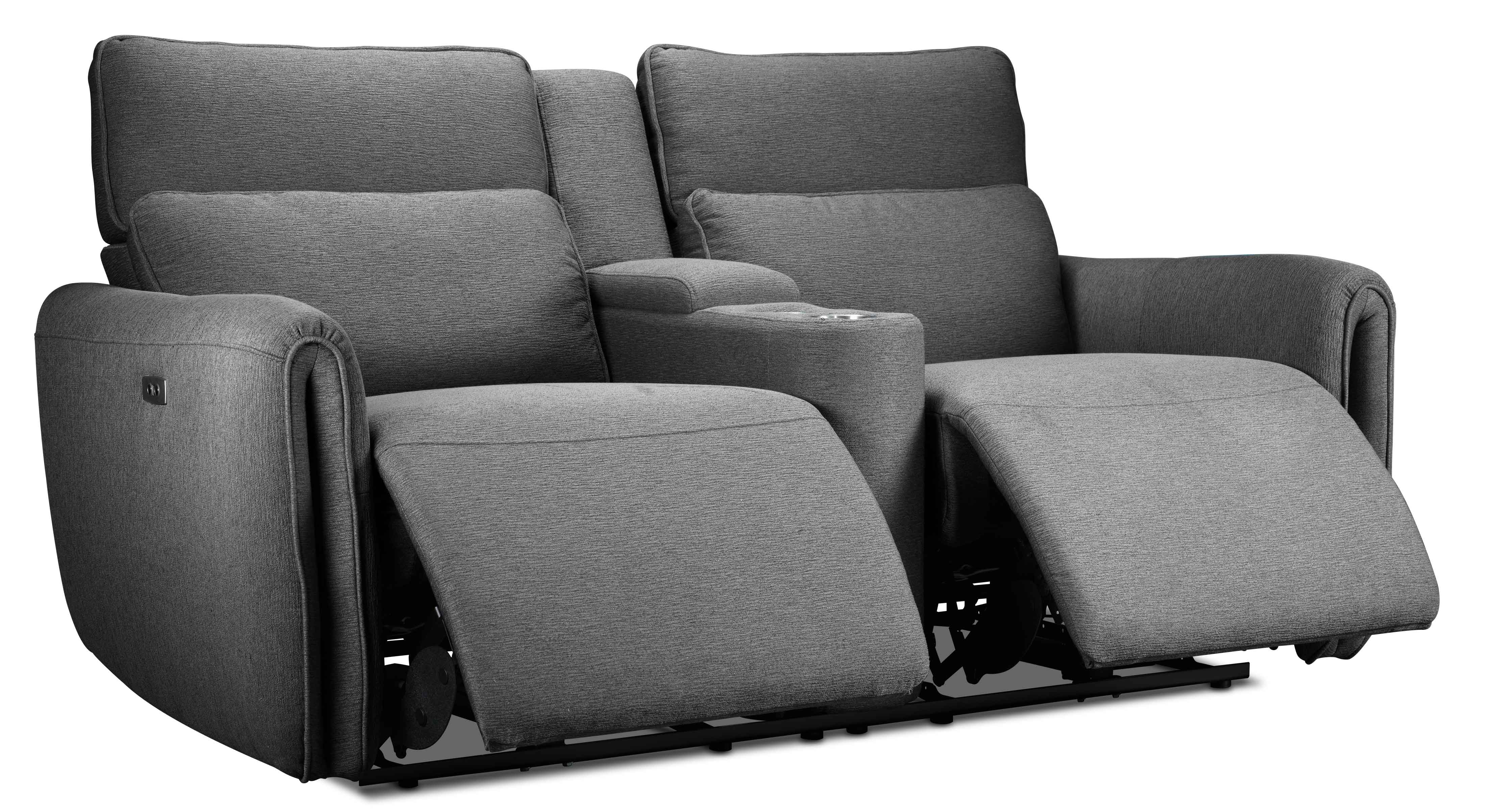 Larsen Power Reclining Sofa and Loveseat Set - Platinum Grey