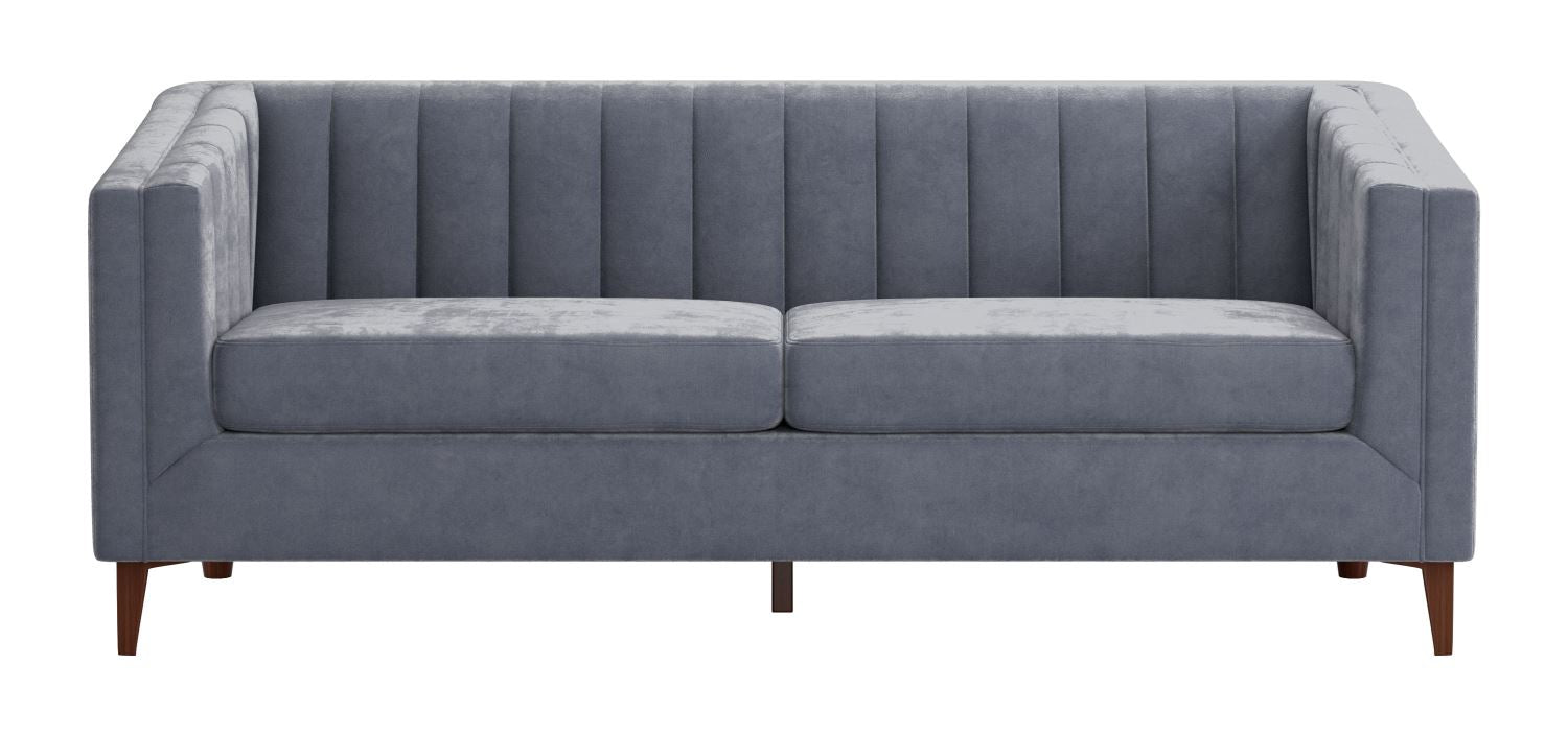 Benagil Channel Stitch Velvet Sofa - Washed Grey / Blue