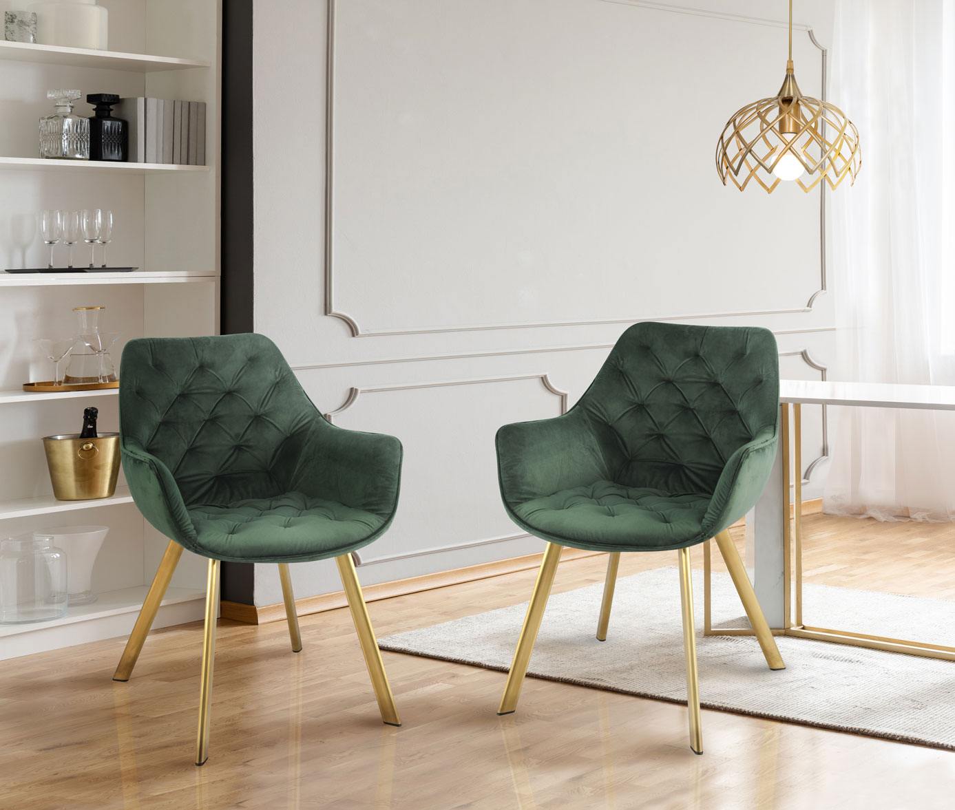 Ayami Dining Arm Chair - Green, Gold