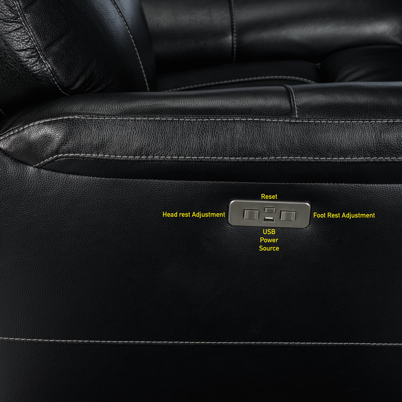 Stallion Dual Power Reclining Leather Sofa, Loveseat and Chair Set - Midnight Black