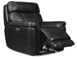 Stallion Dual Power Reclining Leather Sofa, Loveseat and Chair Set - Midnight Black