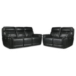 Stallion Dual Power Reclining Leather Sofa and Loveseat Set - Midnight Black