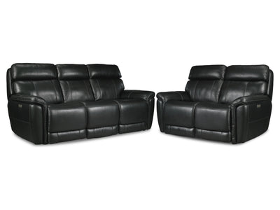 Stallion Dual Power Reclining Leather Sofa and Loveseat Set - Midnight Black