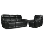 Stallion Dual Power Reclining Leather Sofa and Chair Set - Midnight Black