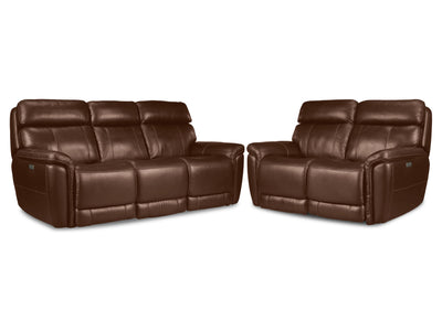 Stallion Dual Power Reclining Sofa and Loveseat Set - Chestnut
