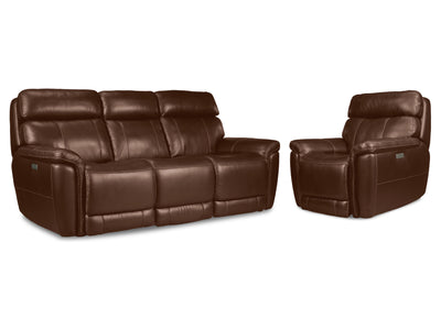 Stallion Dual Power Reclining Sofa and Chair Set - Chestnut