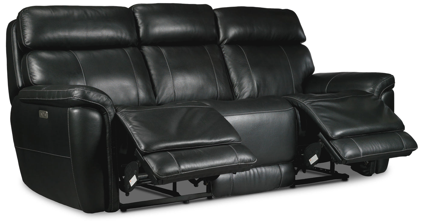 Stallion Dual Power Reclining Leather Sofa, Loveseat and Chair Set - Midnight Black