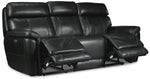 Stallion Dual Power Reclining Leather Sofa, Loveseat and Chair Set - Midnight Black
