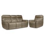 Stallion Dual Power Reclining Sofa and Chair Set - Pebble