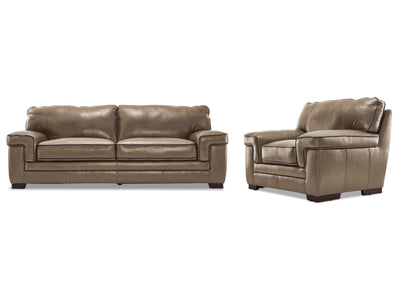 Stampede 2 Pc. Leather Living Room Package w/ Chair - Buff