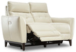 Wexner Dual Power Reclining Leather Sofa, Loveseat and Chair Set - Colby Stone