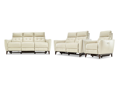 Wexner Dual Power Reclining Leather Sofa, Loveseat and Chair Set - Colby Stone
