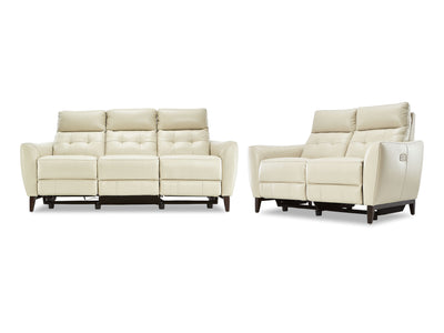 Wexner Dual Power Reclining Leather Sofa and Loveseat Set - Colby Stone