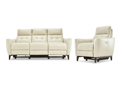 Wexner Dual Power Reclining Leather Sofa and Chair Set - Colby Stone