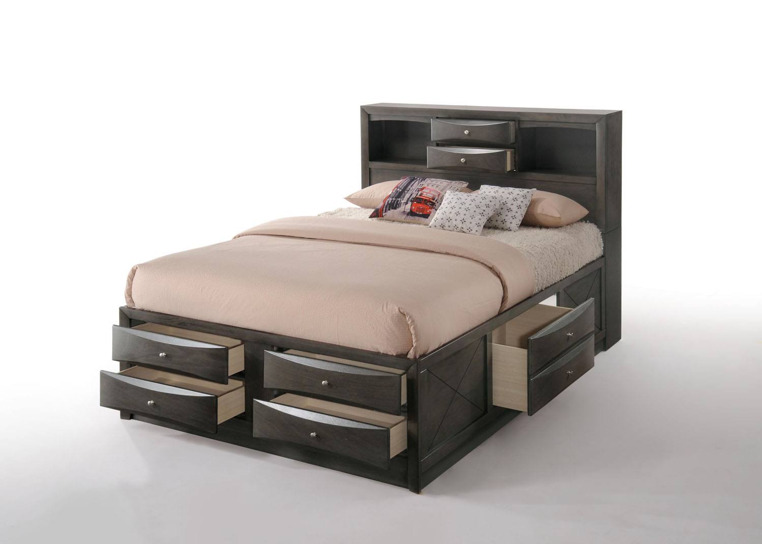 Hillary Queen Platform Storage Bed - Grey Oak