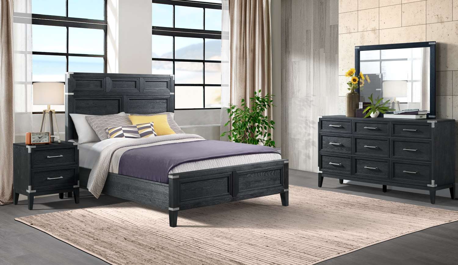 Laguna 3-Piece Queen Bed - Weathered Oak and Black