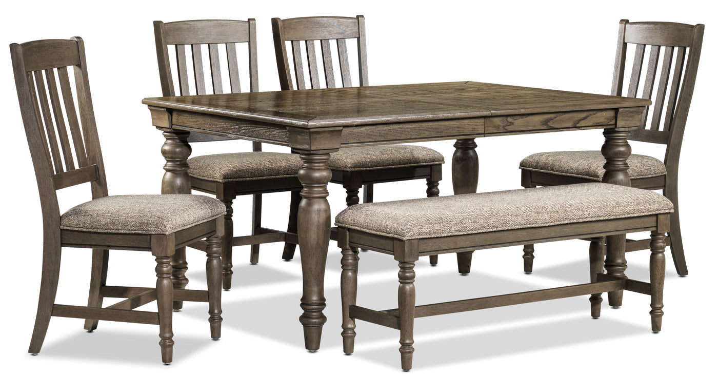 Bilboa 6-Piece Dining Room Set with Bench - Roasted Oak