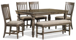 Bilboa 6-Piece Dining Room Set with Bench - Roasted Oak