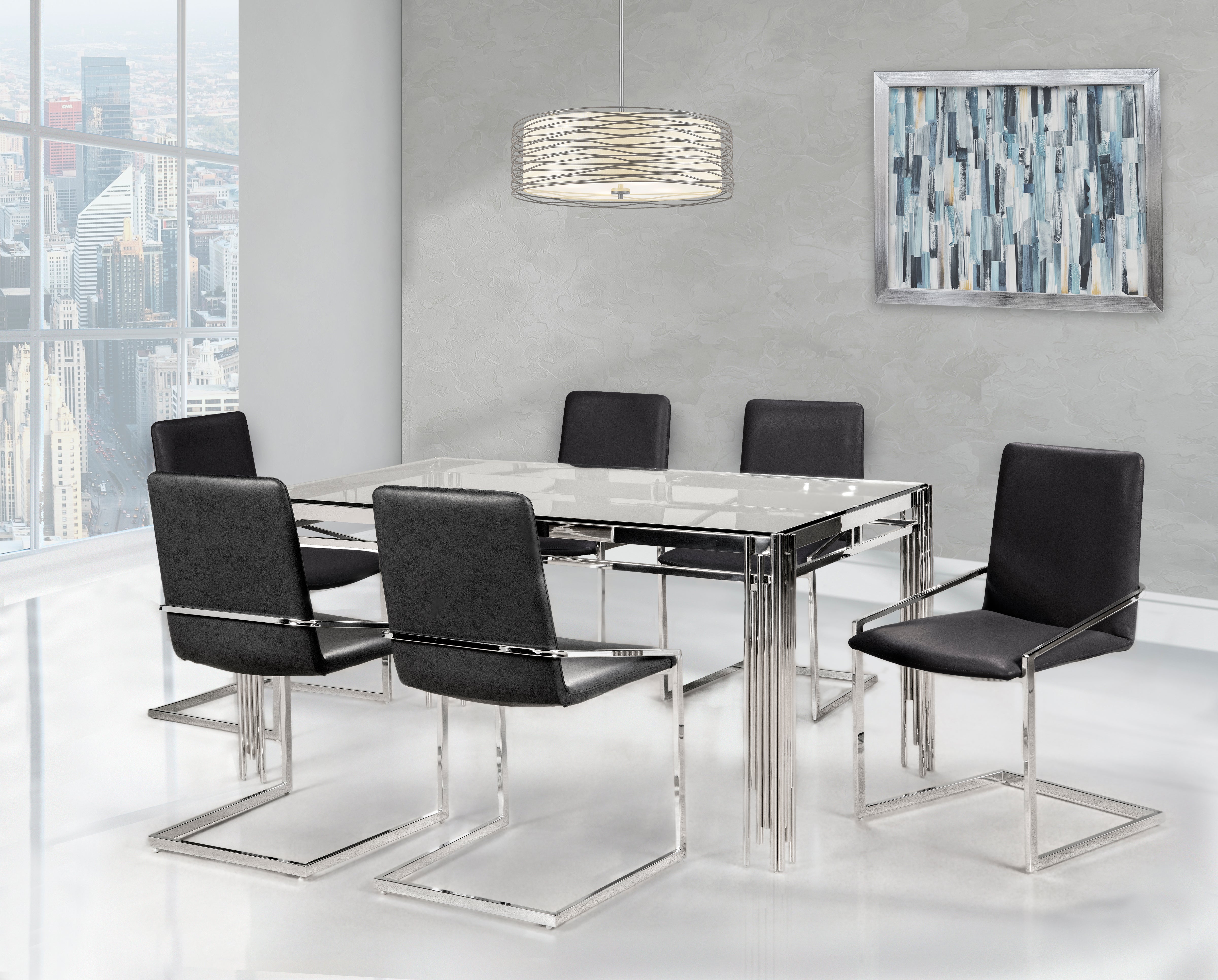 Jasmine 7-Piece Dining Set - Glass, Chrome, Dark Grey