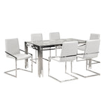 Jasmine 7-Piece Dining Set - Glass, Chrome, White