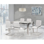 Jasmine 7-Piece Dining Set - Glass, Chrome, White
