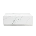 Helios Rectangle Coffee Table - White Marble and Silver