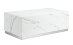Helios Rectangle Coffee Table - White Marble and Silver