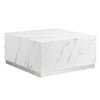 Helios 30" Square Coffee Table - White Marble and Silver