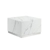 Helios 24" Square Coffee Table - White Marble and Silver