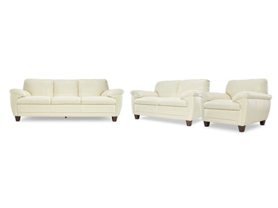 Leonardo Leather Sofa, Loveseat and Chair Set - Cream
