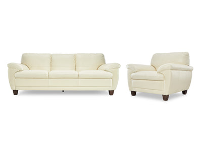 Leonardo Leather Sofa and Chair Set - Cream