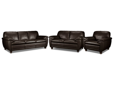 Leonardo Leather Sofa, Loveseat and Chair Set - Brown