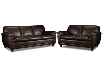Leonardo Leather Sofa and Loveseat Set - Brown